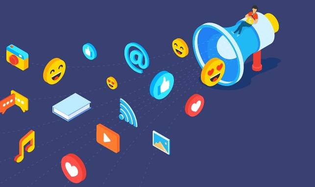 Isometric graphic illustrating social media monitoring as a niche selection strategy with a person and megaphone.